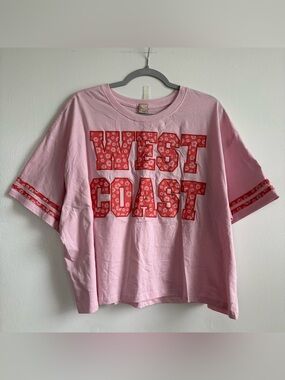 Messy Bun Just Chillin Pink West Coast Graphic Crew Neck T-Shirt Women’s XL